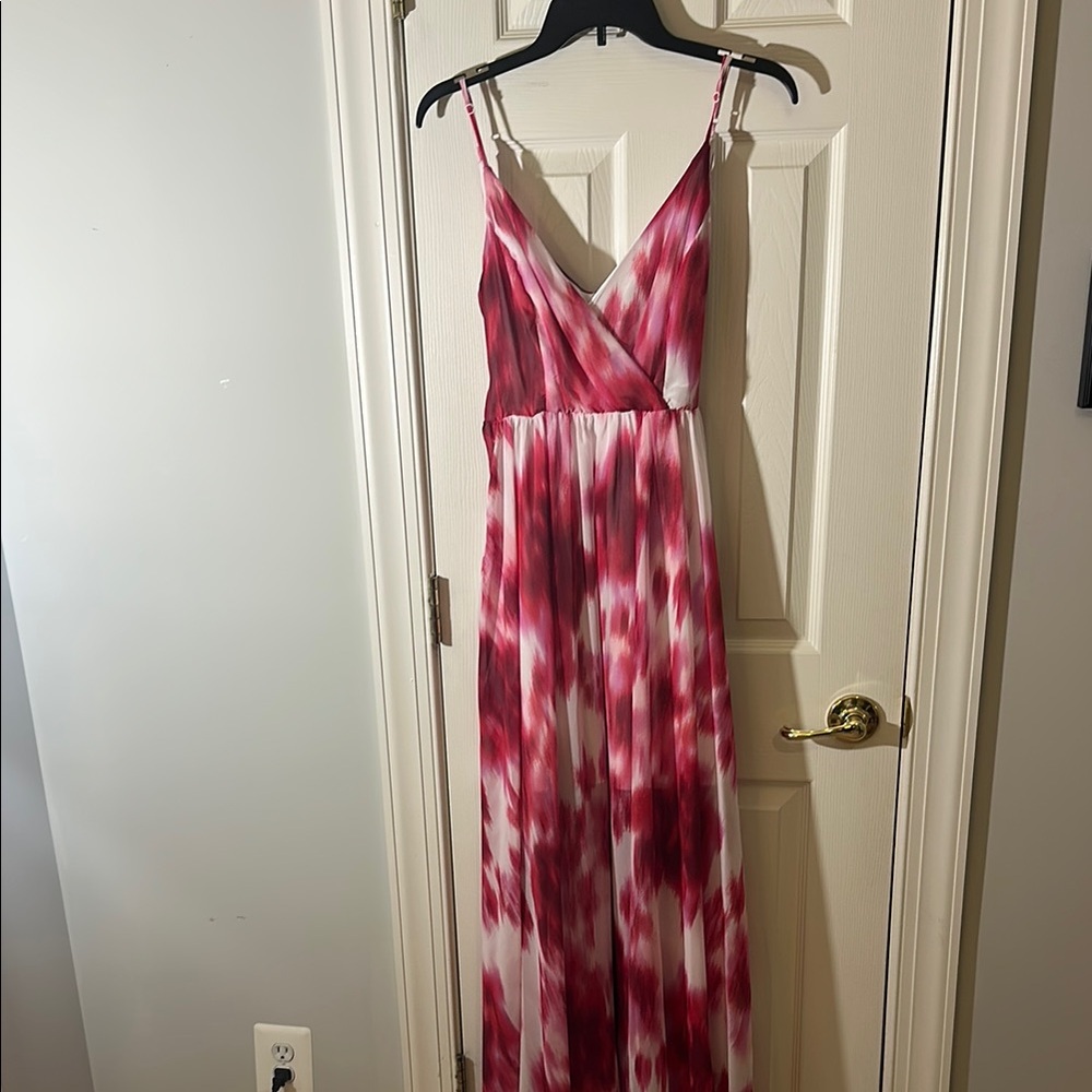 Red, Pink, and White Tie-Dye Maxi Dress